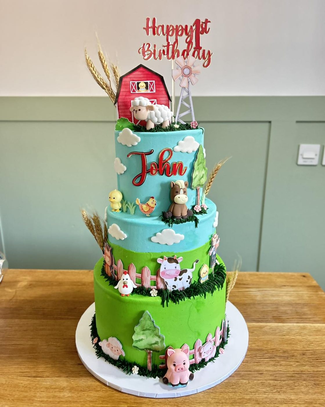 Three tier farm yard cake