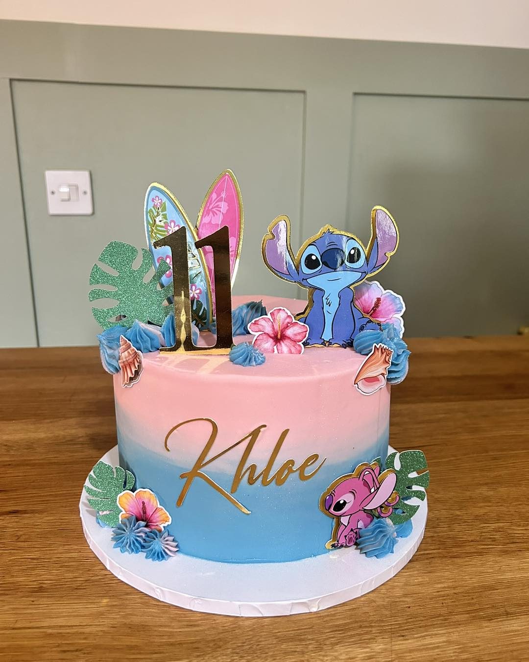 Stitch themed pink birthday cake